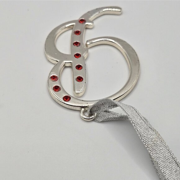 Christmas Ornament SilverTone Letter B Script Red Rhinestone Gift Pendant Charm - Picture 4 of 9